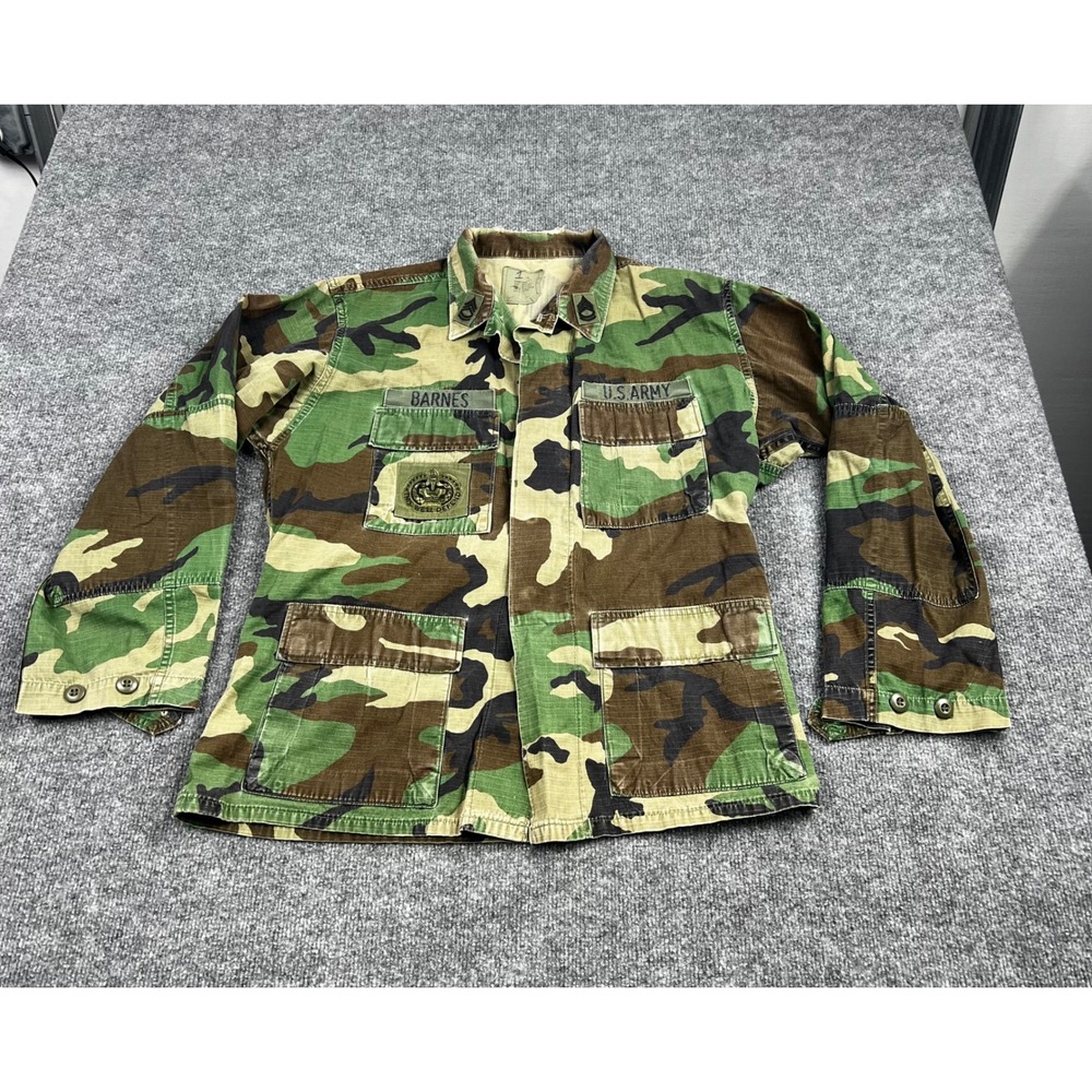 Vintage US Army Woodland Camo Ripstop Combat Coat Jacket Medium Regular Barnes